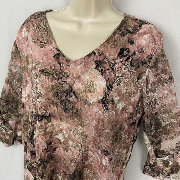 Dressbarn Top 1X Pink Floral Lace Bell Sleeve Sheer Layers Fairy Grunge Vtg Y2K - Picture 2 of 14